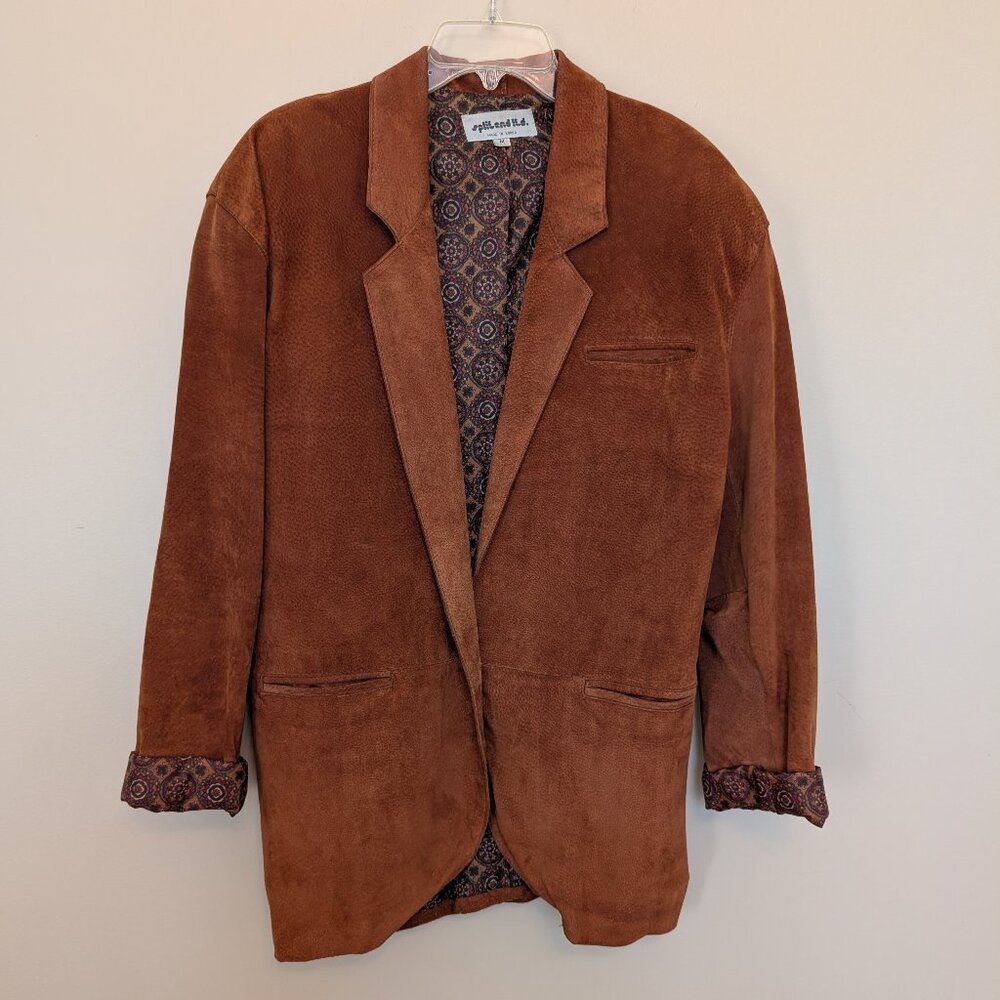 Vintage-Inspired Brown Suede Blazer Jacket - Men's